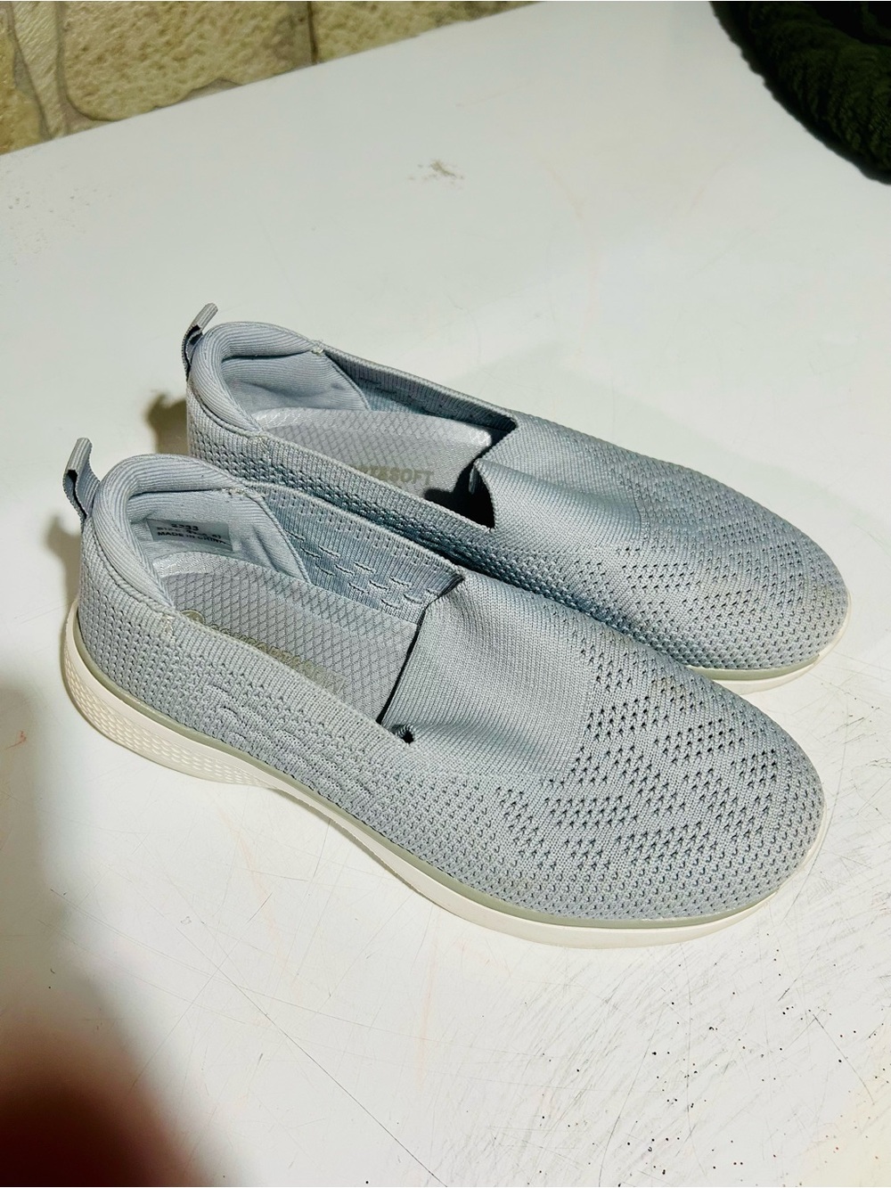 Light Grey Knit Slip-On Sneakers